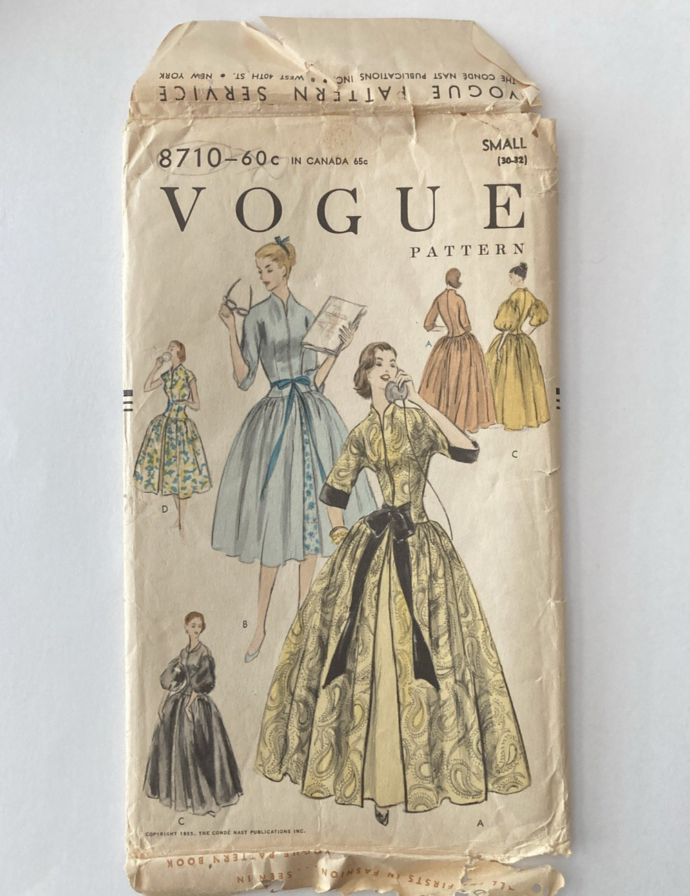 VTG 1950s Vogue 8710 Dress Brunch Coat Negligee Pattern Rockabilly Small Uncut